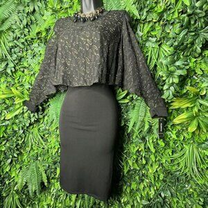 Glamour Dress Women 6 Black Formal Cold Shoulder Sheer Sleeve Party   0259